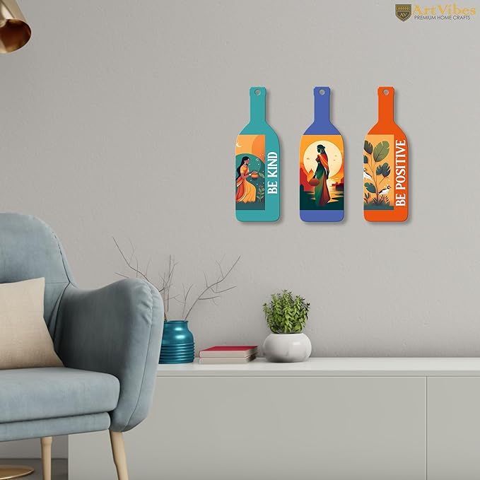Artvibes Be Kind Be Positive Wooden Wall Hanging for Home Decor | Set of 3