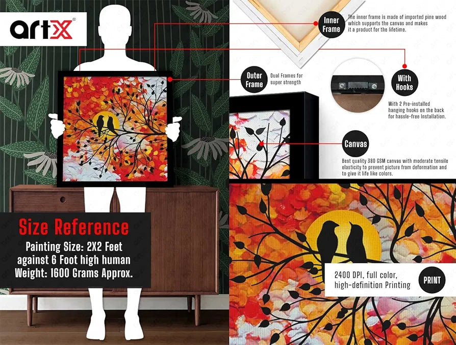 ArtX Bird Abstract Big Canvas Painting For Bedroom With Frame