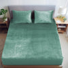 Cloth Fusion 200 TC Warm Winter Elastic Fitted Bedsheet for Double Bed King Size with 2 Pillow Covers Green