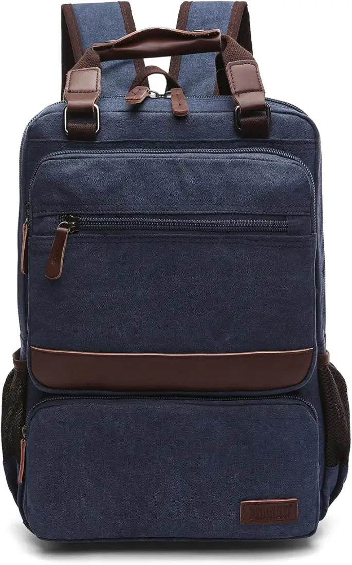 Goatter Canvas And Leather Material Multi Pocket Travel Laptop Backpack For Men