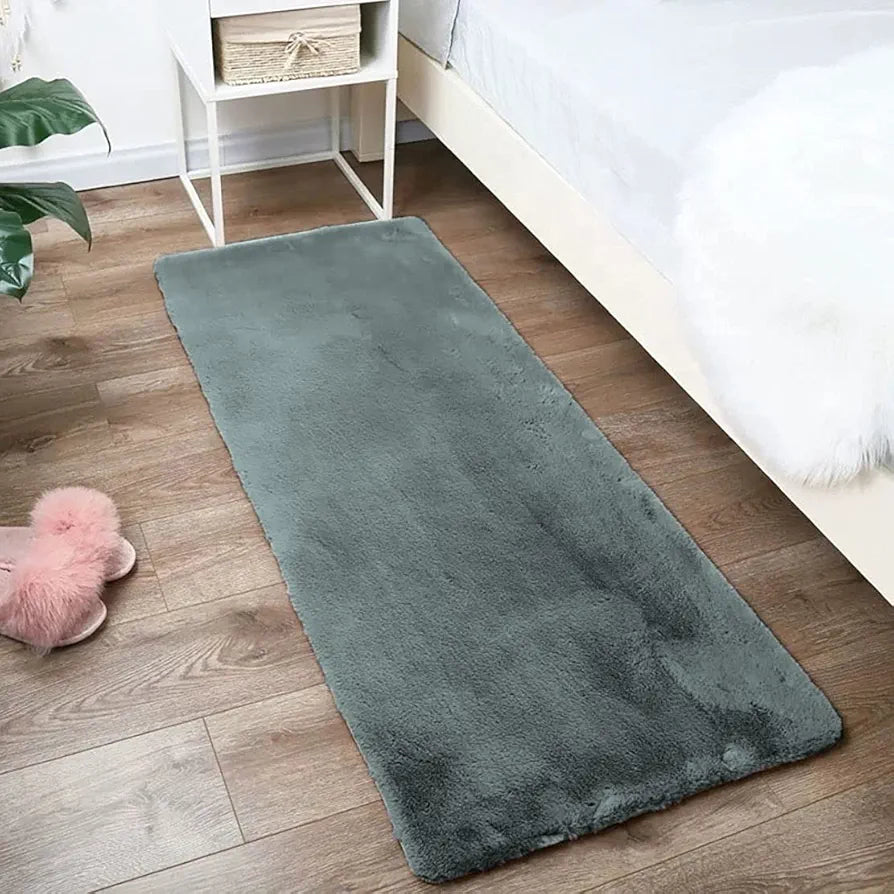 Luxe Home International Ruffle Bath Runner Rabbit Fur 1000 GSM Super Soft Anti Skid Rug for Bedroom 2 X 5 Ft  Colour Grey