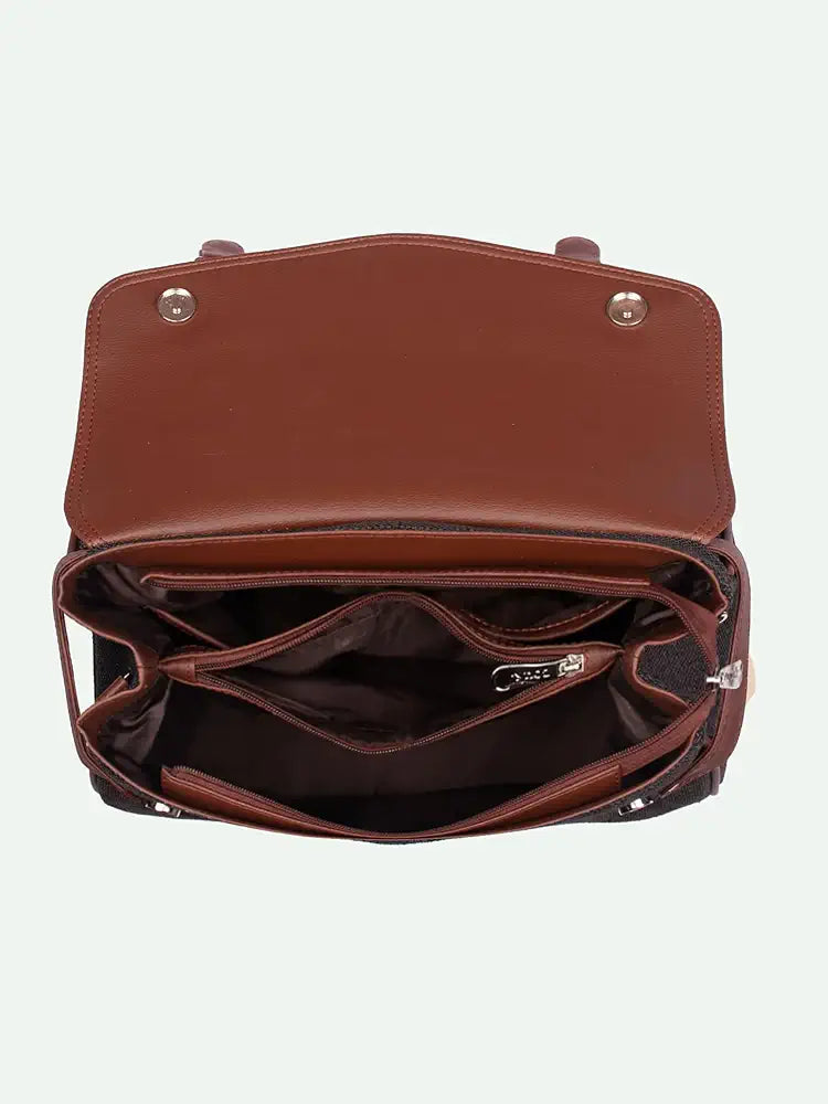 Zouk Women's Konkona Heritage Satchel Bag Jute & Leather