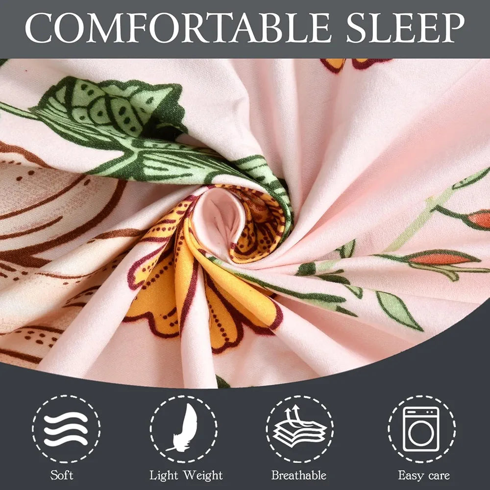 Fresh From Loom Elastic Fitted Floral Bed Sheets Bed Covers for Mattresses Tuck in King Size with Two Pillow Cover 144 TC Soft Pink