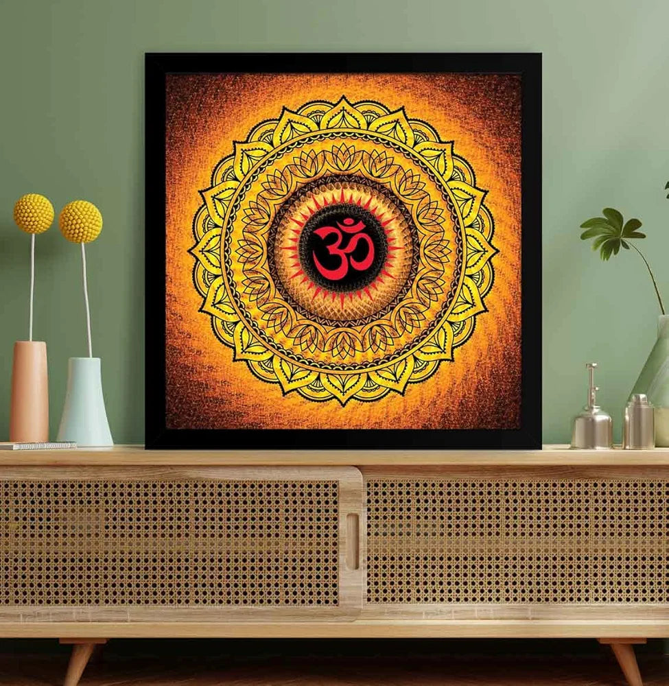 ArtX Oranage OM Mandala Big Canvas Painting With Frame