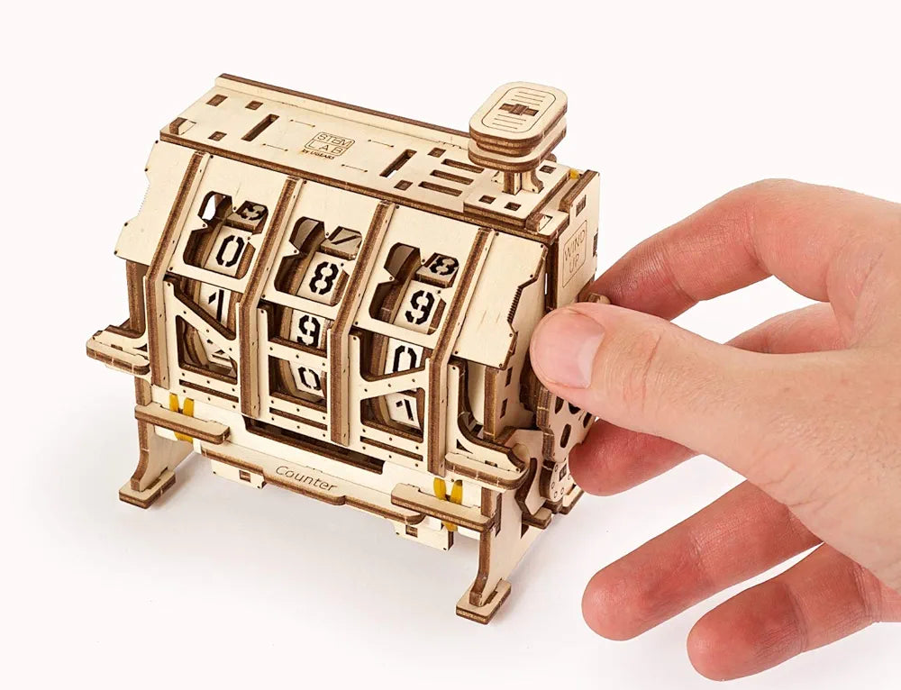 Ugears STEM Counter Model Kit - Creative Wooden Model Kits for Adults, Teens and Children - DIY Mechanical Science Kit for Self Assembly - Unique Educational and Engineering 3D Puzzles with App