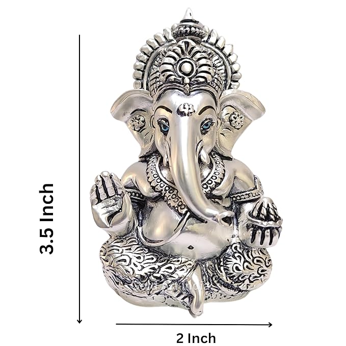 Gold Art India Matte Silver Plated Antique Mukut Ganesha Perfect for Gifting