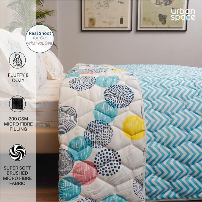 Urban Space Ultra Soft Quilted Winter Comforters for Single Bed Printed AC Blanket Colour Turkey Blue