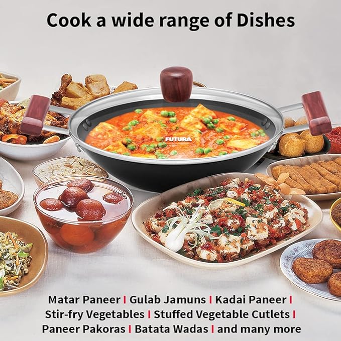 Hawkins Futura 2 Litre Deep Fry Pan Hard Anodised Kadai with Glass Lid