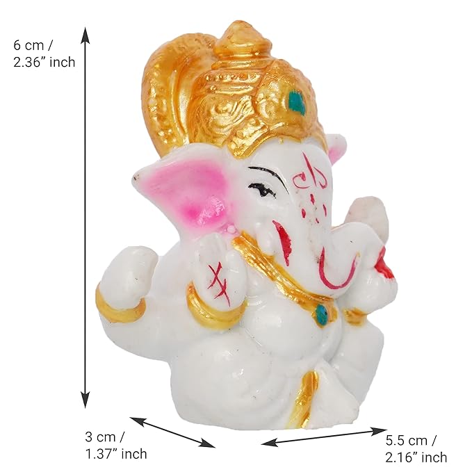 Ecraftindia White Resin Lord Ganesha Idol With Golden Mukut | Lord Ganesha Idol