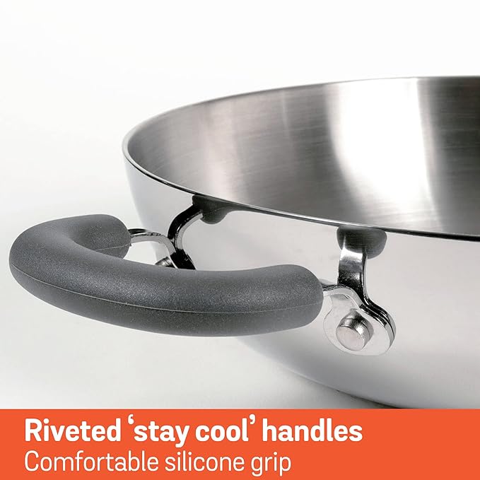 Meyer Trivantage Nickel Free Stainless Steel Triply Kadai with Steel Lid 30cm Silver