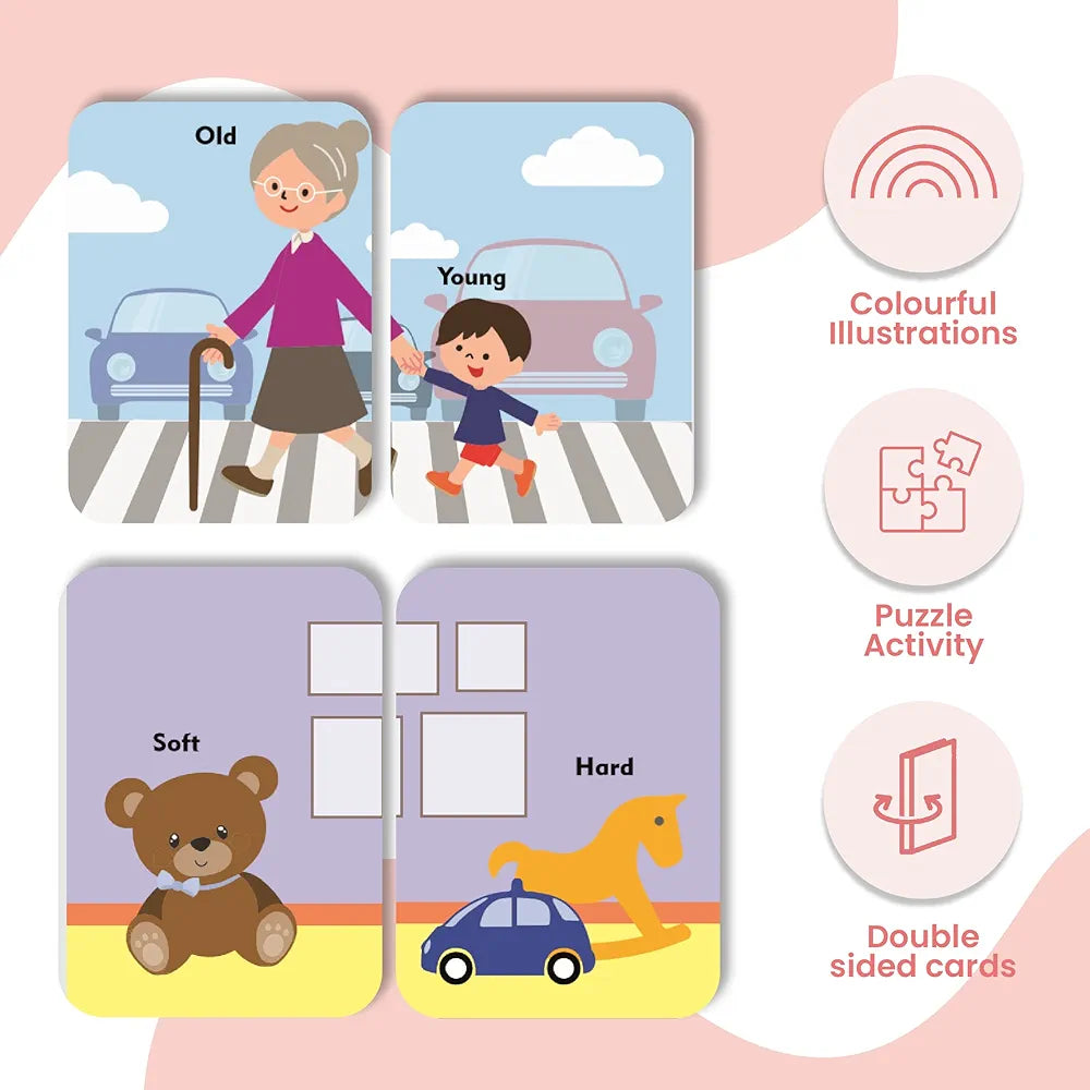 The Curious Bees - Opposite Words Flash Cards | 36 Laminated Cards | Age Group: 2-6 Years | Ideal for Early Learning at Home, Pre School and as a Fun Education Activity