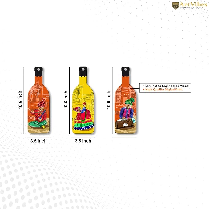 Artvibes Rajashtani Music Culture Wooden Wall Hanging for Home Decor | Set of 3