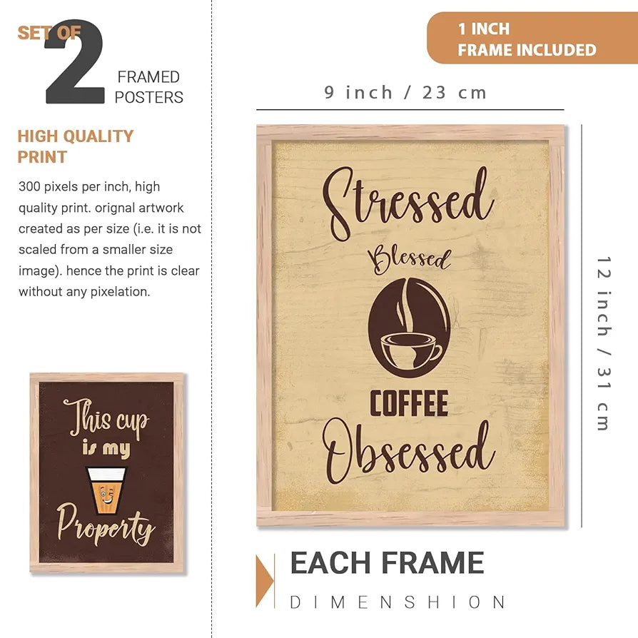 kotart Tea/Coffee Quotes Posters with Frame for Kitchen Restaurant Cafe Wall Decoration Coffee Quotes Posters Pack of 2