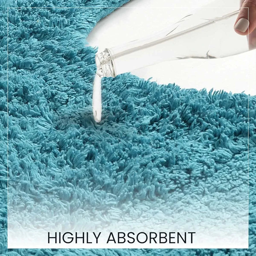 Sashaa World Solid Anti-skid Cotton Bathmat And Contour Set For Bathroom Colour Blue