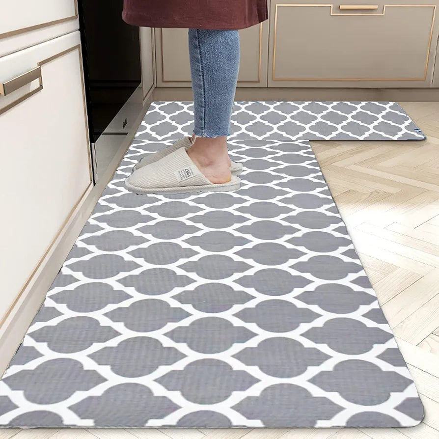 Ishro Home Velvet Premium Kitchen Mats For Floor Kitchen Runner 2 Pcs Set Colour Grey Diamonds