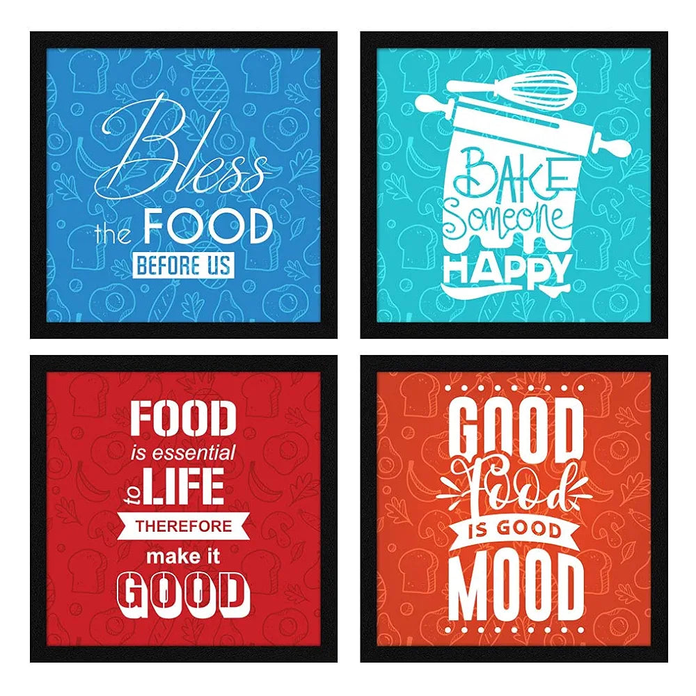 ArtX Kitchen Spices Motivational Funny Quotes AXJ00132-FOD Framed Paintings Posters Set of 4