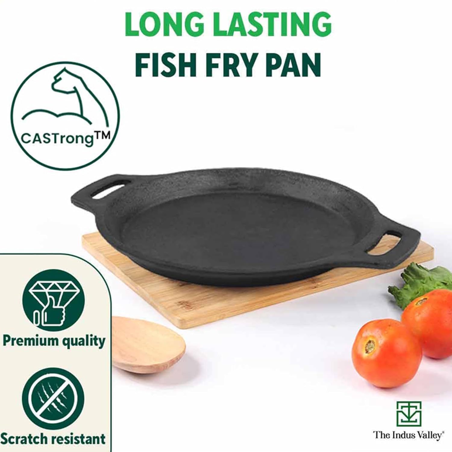 The Indus Valley Preseasoned Cast Iron Fish Fry Pan With Double Handle | Induction Friendly | Nonstick Fry Pan