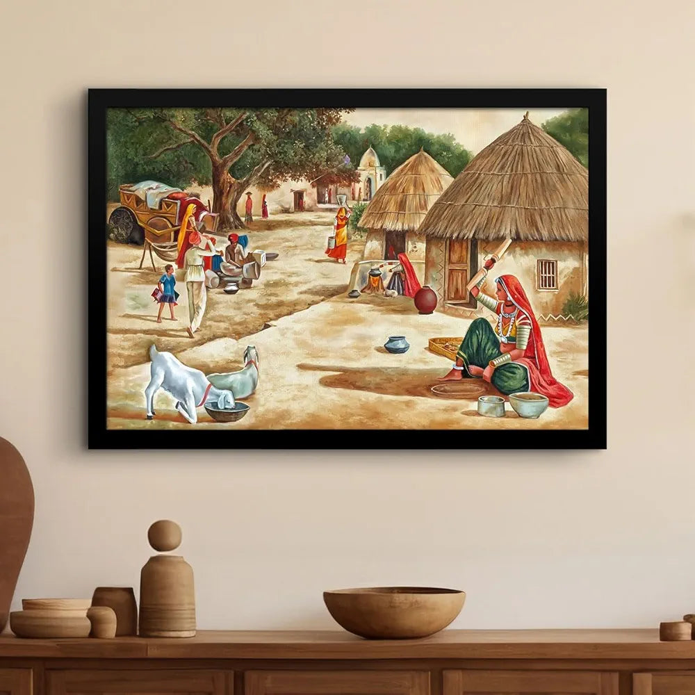 ArtX Paper Village Scene Painting Vastu Multicolor Nature