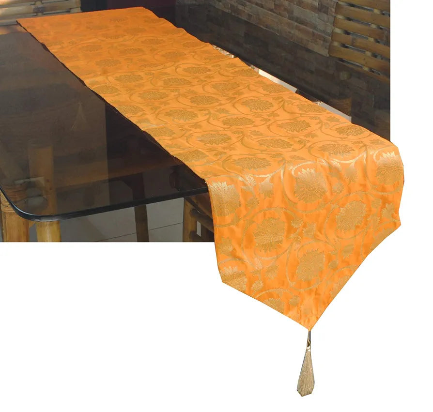 Pink Parrot-designer Jacquard Silk Table Runner Colour Orange