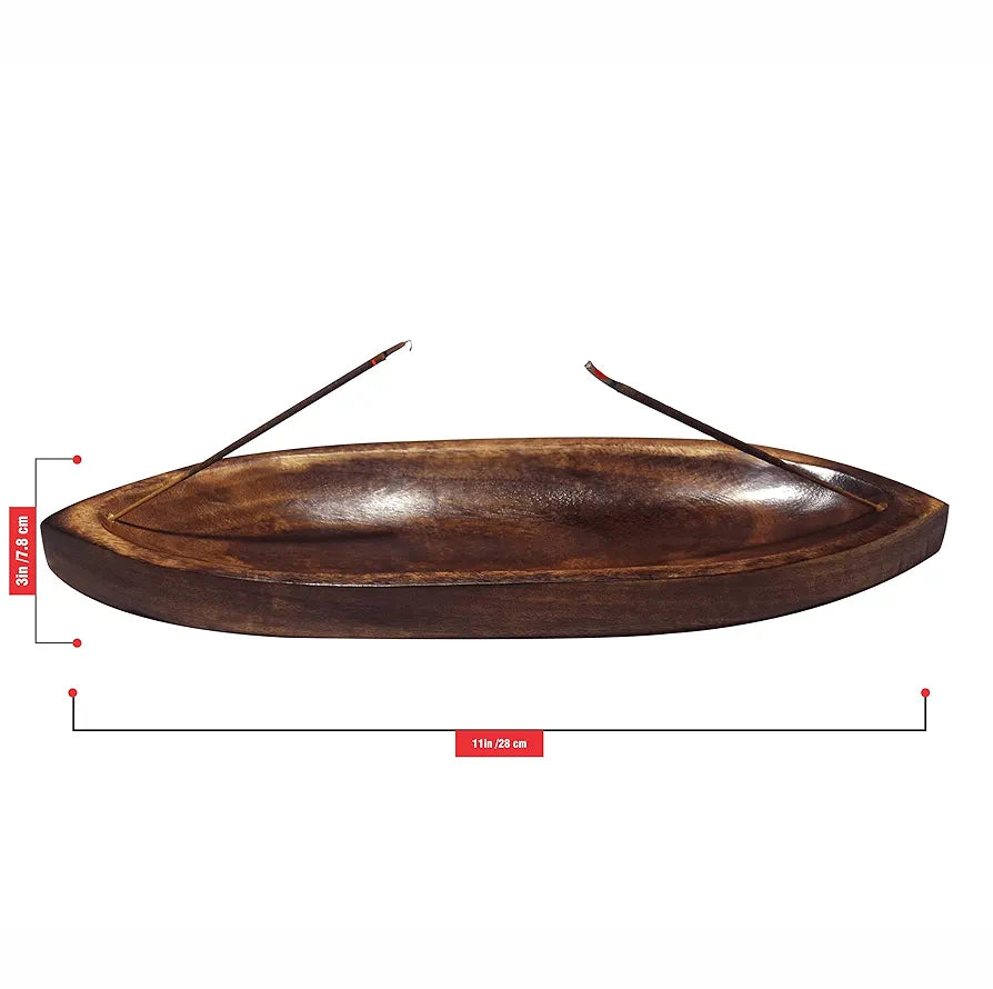Pure Source India Antique Natural Wood Bote Shape Agarbatti Stand/Incense Holder