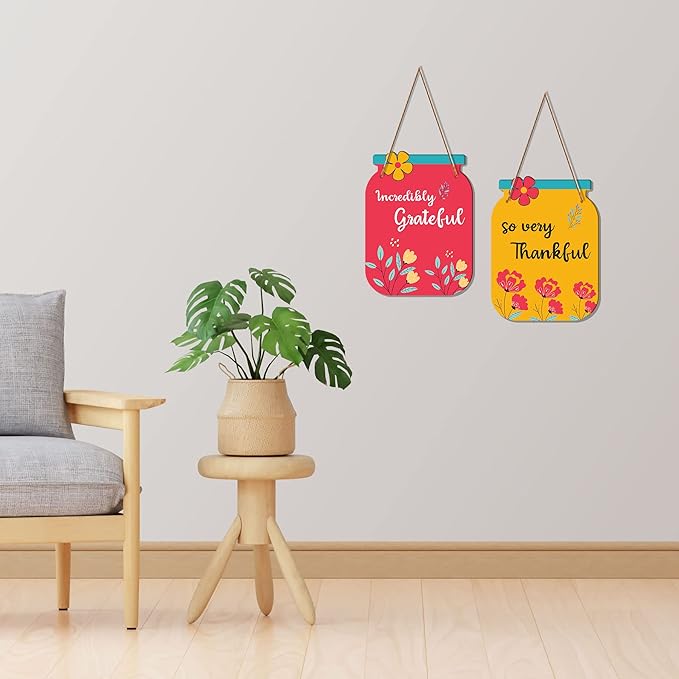 Artvibes Motivational Quotes Decorative Wall Art Wooden Hanger Ornaments for Livingroom | Set of 2