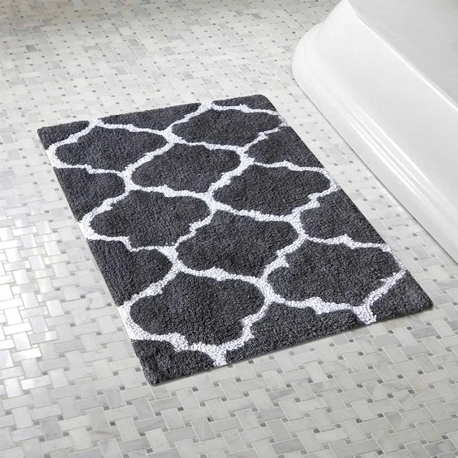 The Home Talk Cotton Bathmats Water Absorbent Runners Quatrefoil Design Rugs Floor Mats Dark Grey