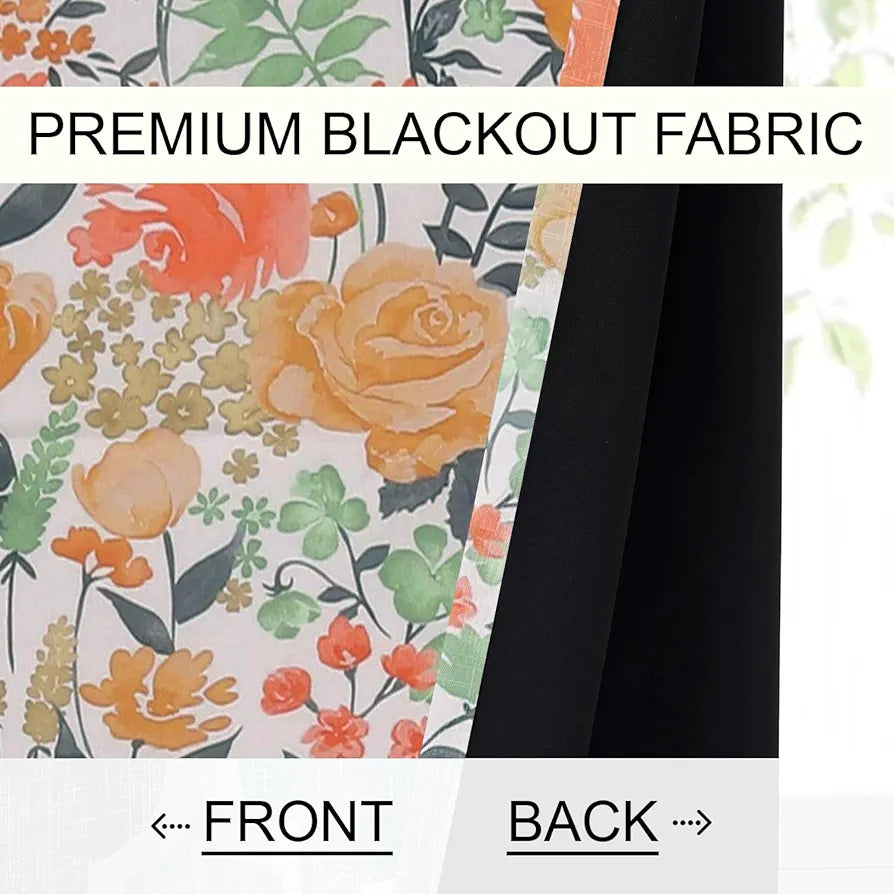 Cloth Fusion Blackout Printed Premium Door Curtains 8 Feet Long Set of 2 White Roses