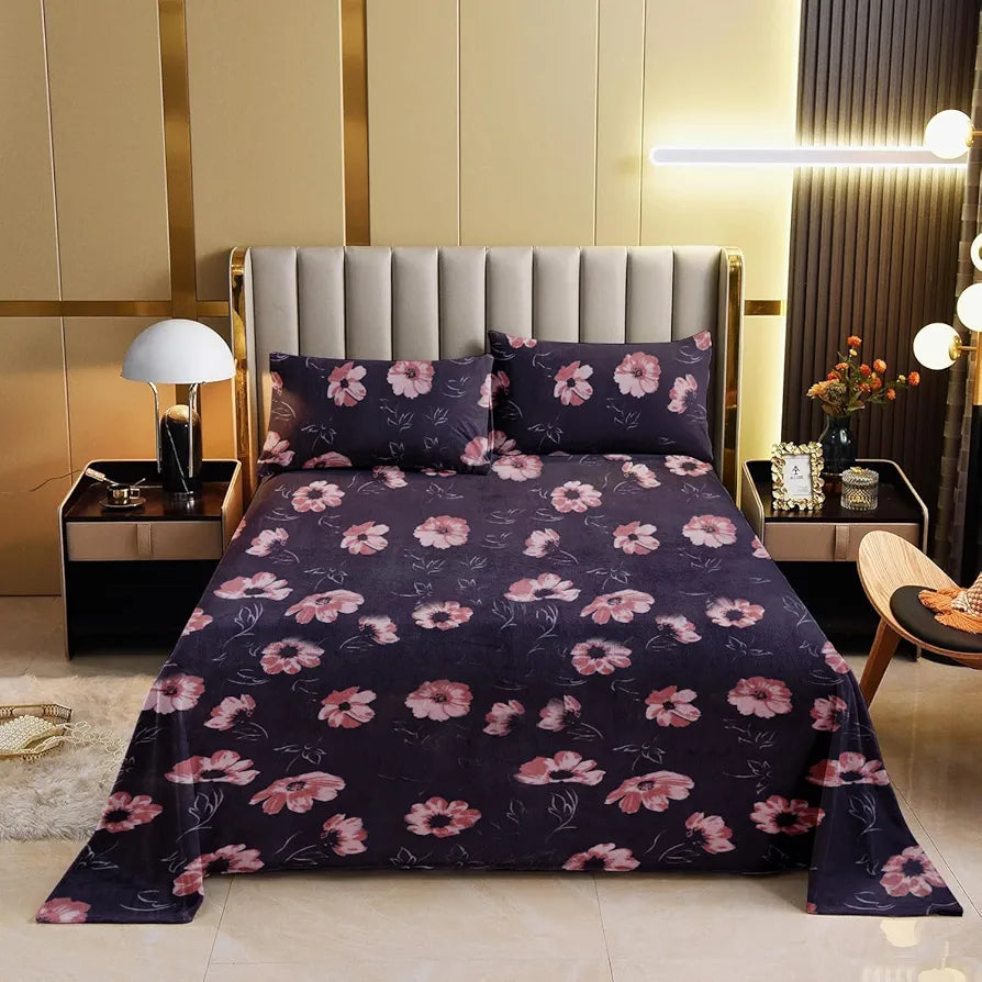 Cloth Fusion 190 TC Warm Winter Bedsheet for Double Bed King Size with 2 Pillow Covers Cozy Woolen Purplepetal
