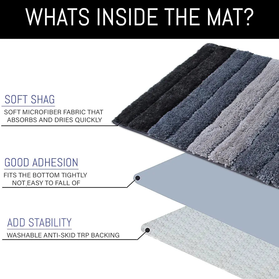 Luxe Home International Microfiber Rectangular Bath mat Soft Anti Slip Skid Luxury Mats 40X60 Cm  Colour Shadow (Pack of 2)