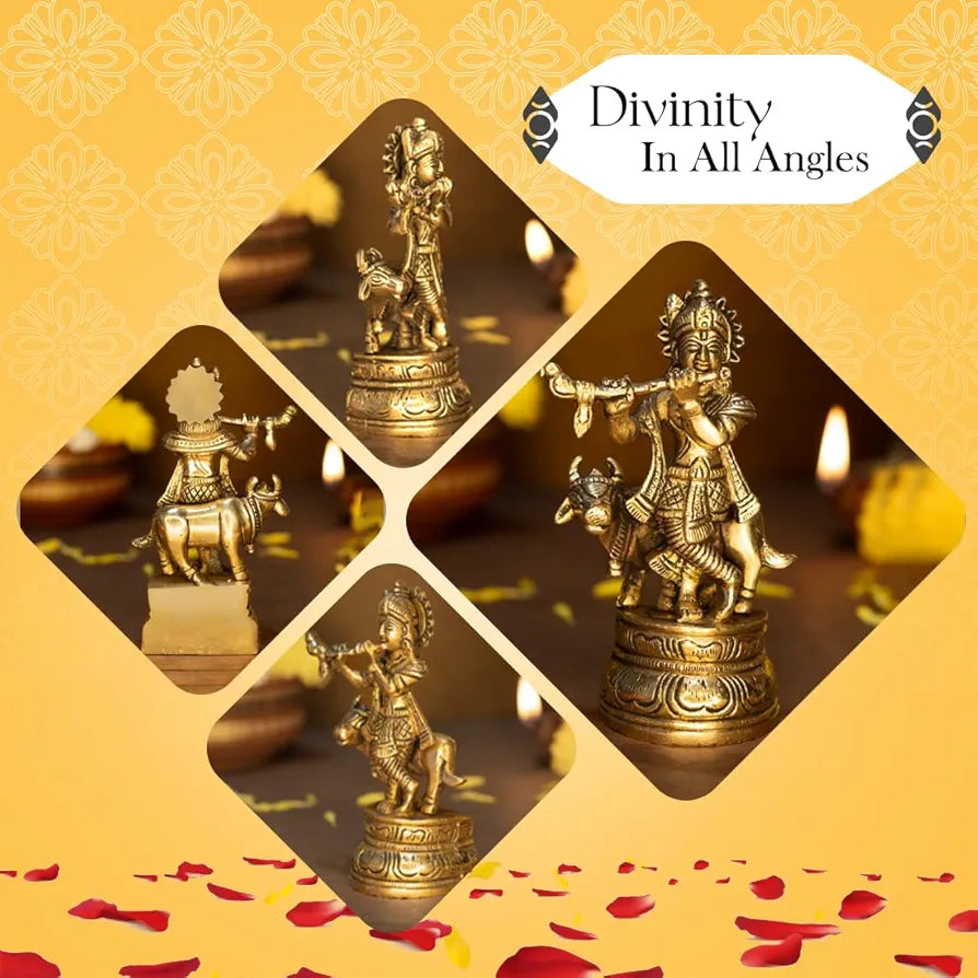 Ekhasa Pure Brass Lord Krishna Idol with Flute Shree Lord Krishna Statue Golden