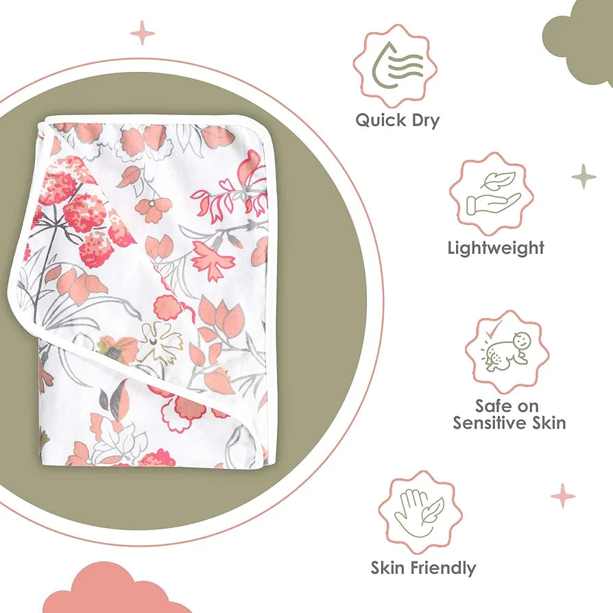 Divine Casa Floret 100% Cotton Single Kids Dohar 120 GSM Soft & Lightweight Throw Blanket Colour Floral Blush