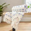 Sajavat Home Hand Knitted Pure Cotton Sofa Throw Colour Beige & Blue