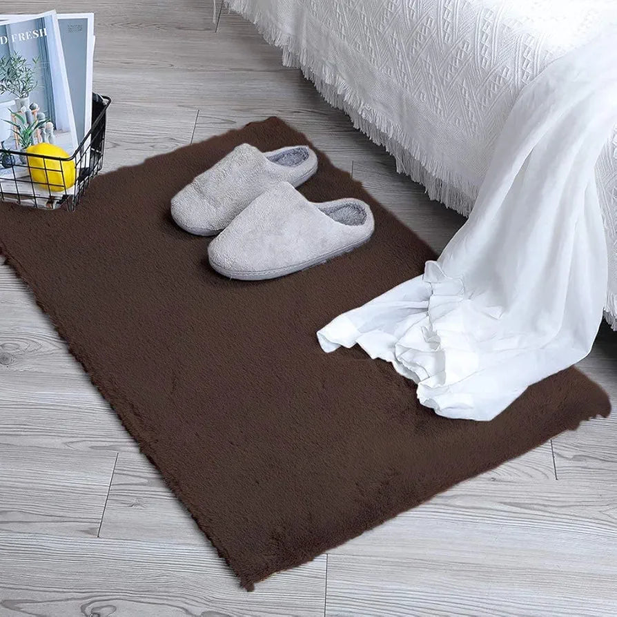 Luxe Home International Rabbit Fur Mat Soft Anti Slip Skid Ruffle Rectangular Mats 45X75 Cm  Colour Chocolate