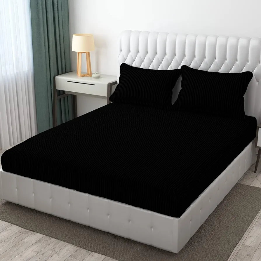 Fresh From Loom Breathable Queen Size Flat Solid Bedsheets Hotel & Home Double Bedsheet Set With 2 Pillow Covers 144 Tc Black
