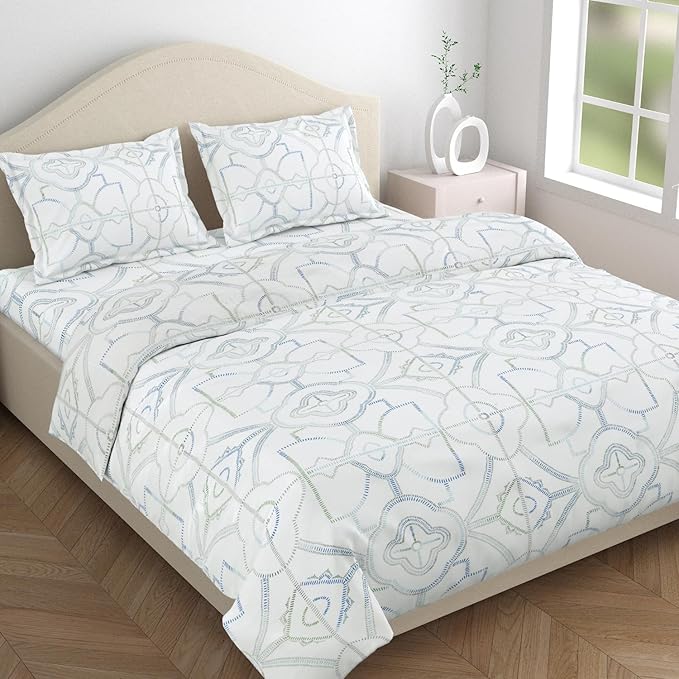 Haus & kinder Cotton Bed Sheet for King Size Bed (108 X 108 Inches) with 2 Pillow Covers | 186 TC Bedsheet Abstract Serenade