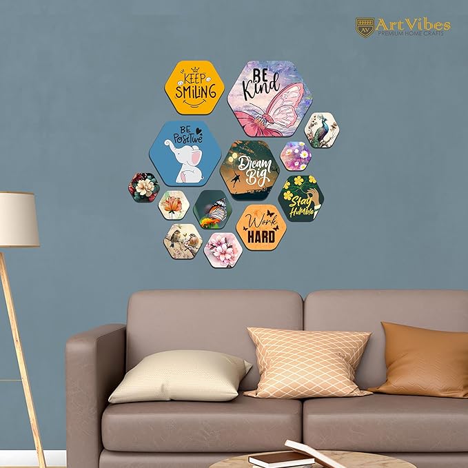 Artvibes Designer Wooden Wall Hanging Decoration for Home | Quotes Decor Item | Pack of 13 Pieces