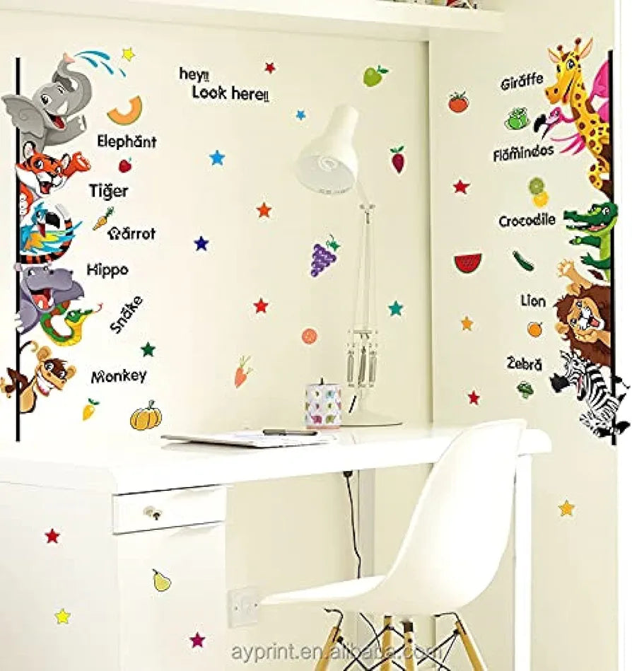 Jaamso Royals Multicolor Cartoon Animals Wall Sticker Waterproof and Removable Cartoon Animals Wall Sticker