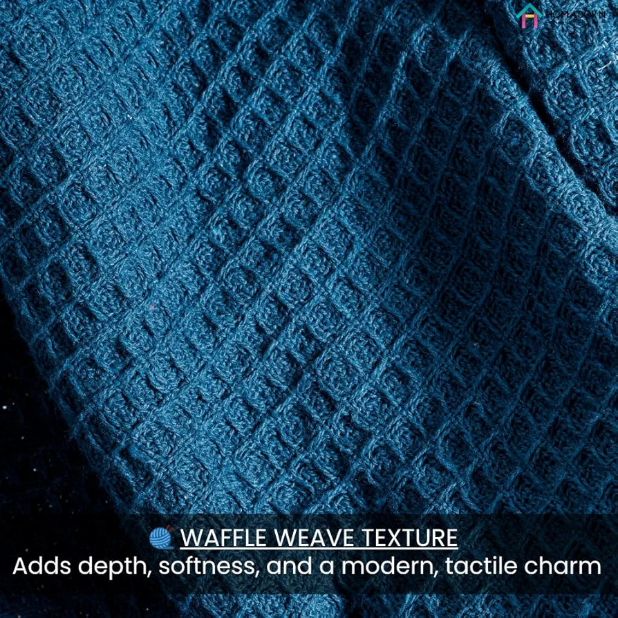 Homadorn Waffle Weave Cotton Throw Blanket Colour Teal Green