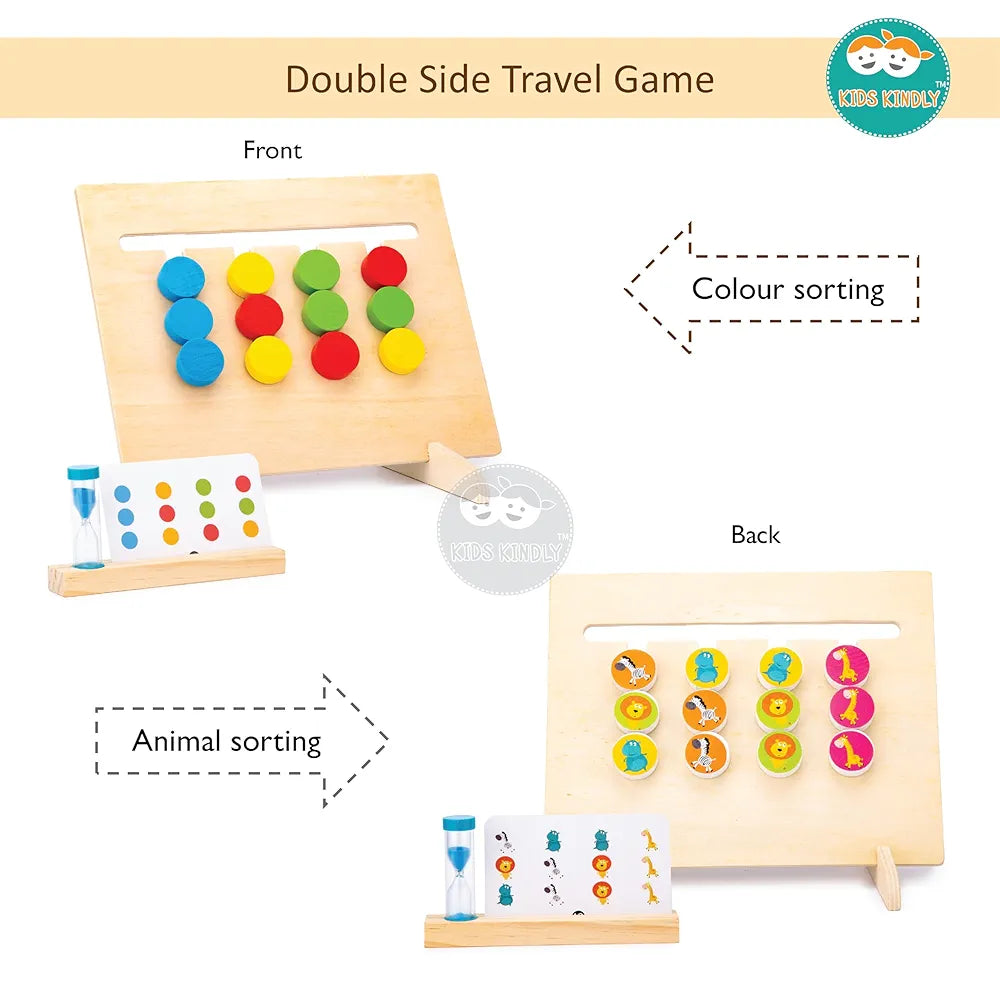KIDS KINDLY Wooden Colours & Animals - Stacking & Sorting Game, Monteszori Jigsaw Puzzle Toys for Kids, Knob Board Game with Cards & Sand Timer, Birthday Gifts for Boys & Girls, Age 3+ Years