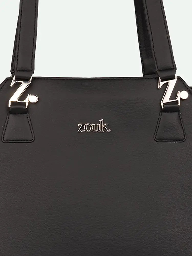 Zouk Printed Jute Handcrafted Vegan Leather Black Women's Check-point Friendly Classic Business Bag