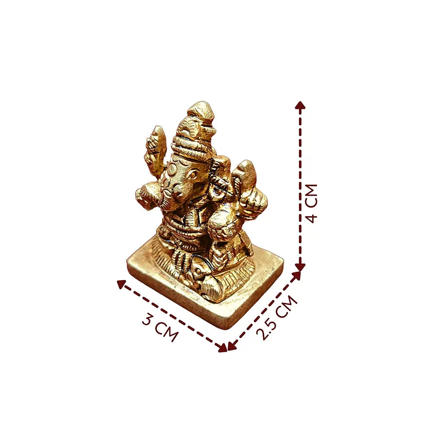 Anciently Mini Valampuri Vinayagar Idol | Mini Right Trunk Ganesha Idol | Ganesha Idol with Right Trunk for Car Dashboard Brass Height 4CM, Gold Colour, 1 Piece