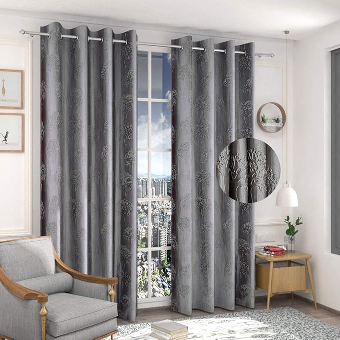 Fresh From Loom Botanical Opaque Window Curtains 6 Feet Long High Tenacity Yarn Polyester Punch Curtains