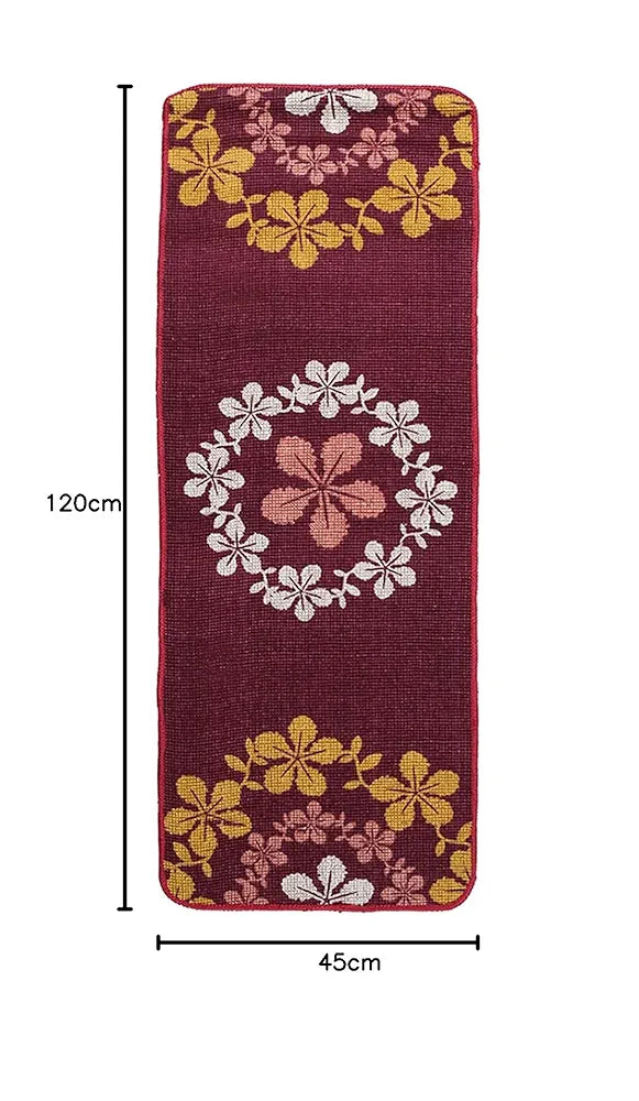 Saral Home Zinta Floral Soft Cotton Durable & Washable Multipurpose Runner Colour Maroon