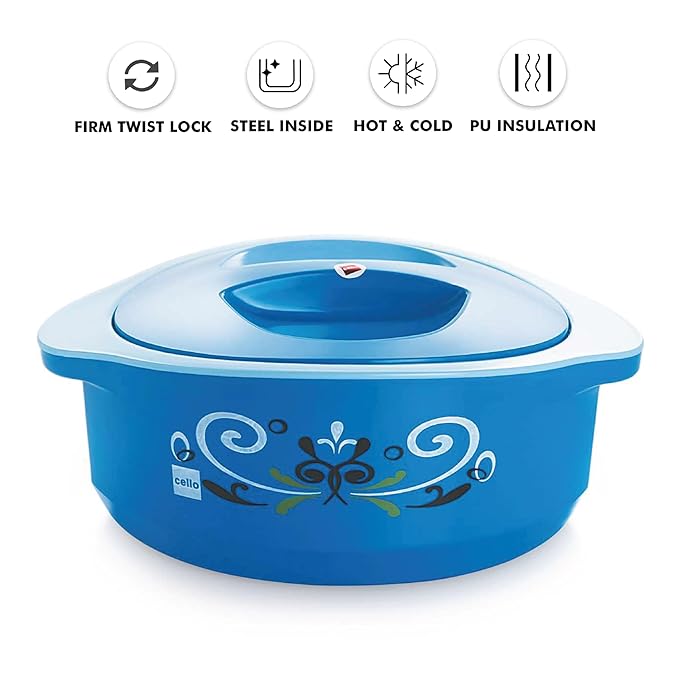 Cello Hot Serve Insulated Inner Steel Casserole Set of 3 | Blue | Hot Box for Kitchen