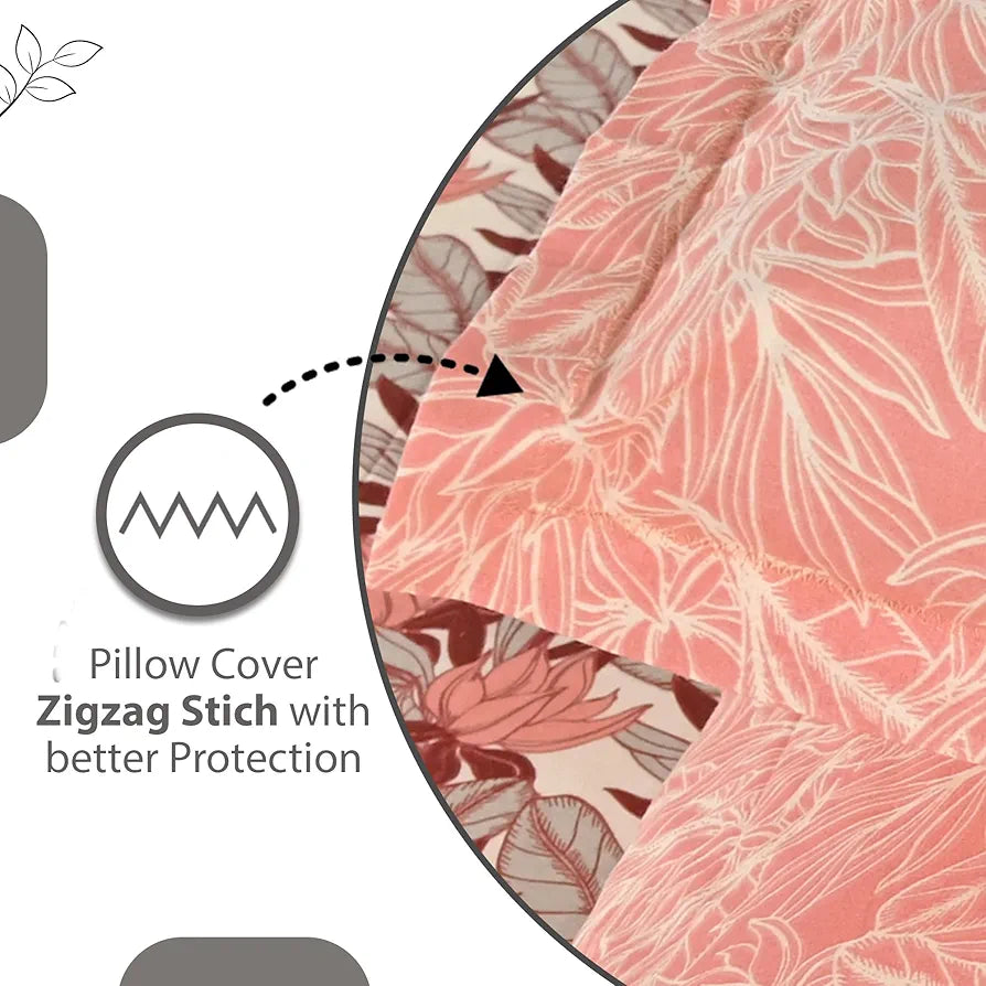 Divine Casa 144 TC 100% Pure Cotton Double Bed Bedsheet with 2 Pillow Covers Tropical Floral Colour Coral Peach