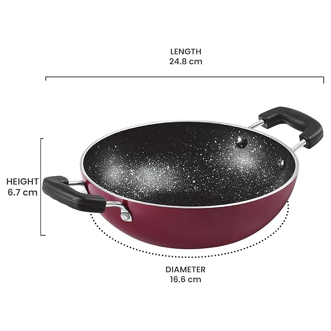Milton Pro Cook Granito Kadhai Non Induction, 16 Cm, Burgundy - 300 gms