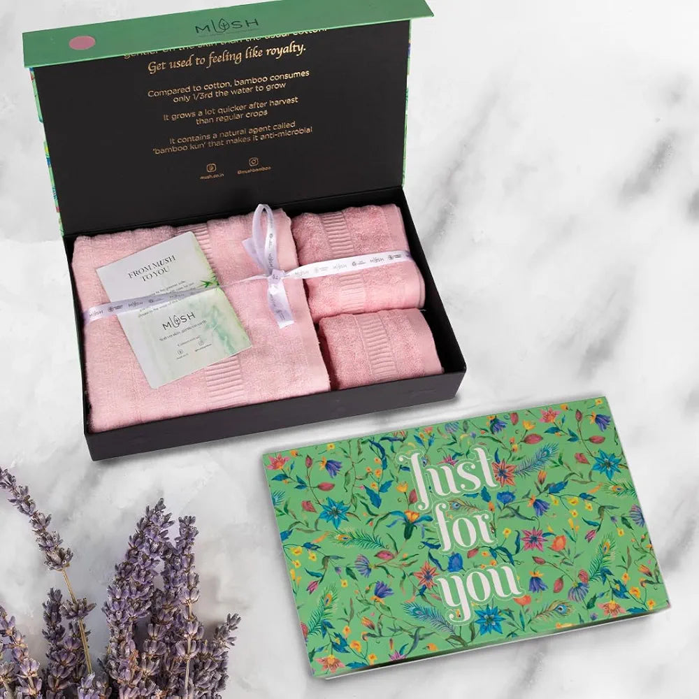 Mush Bamboo Luxurious 3 Piece Towels Set Ultra Soft Absorbent and Antimicrobial Perfect as a Valentine Gift