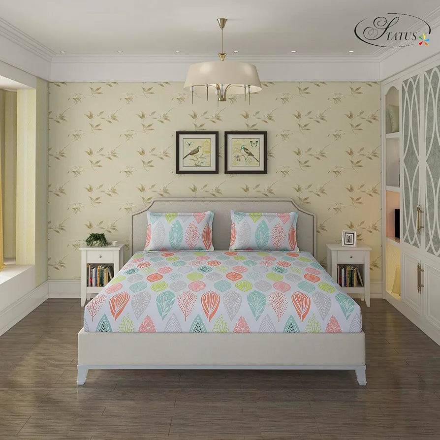 Status Contract Spring Summer Collection Rich Double Bedsheet with 2 Pillow Colour Floral