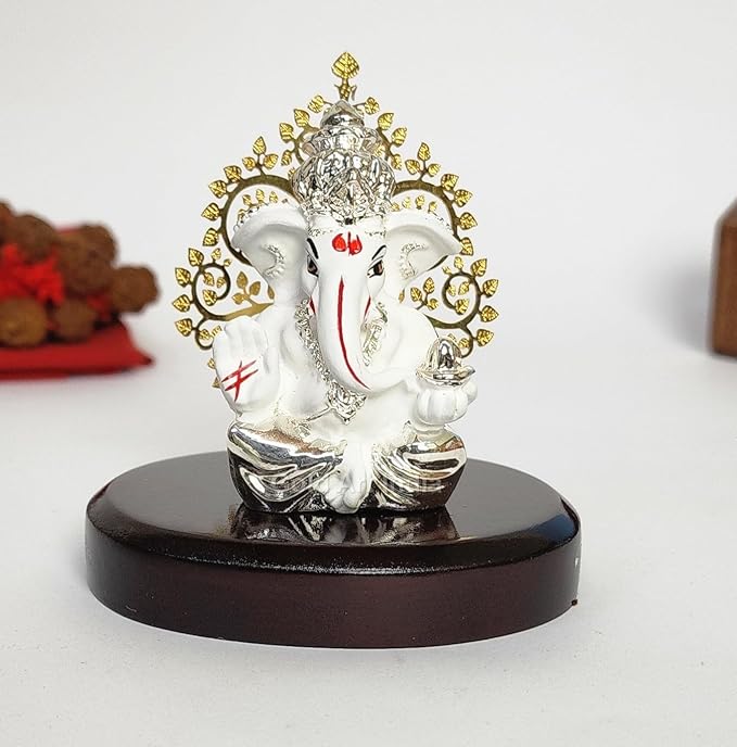 Gold Art India Lord Ganesha Idol Kalpavruksh Tree Silver White Terracotta Body Color Ganesh Ji
