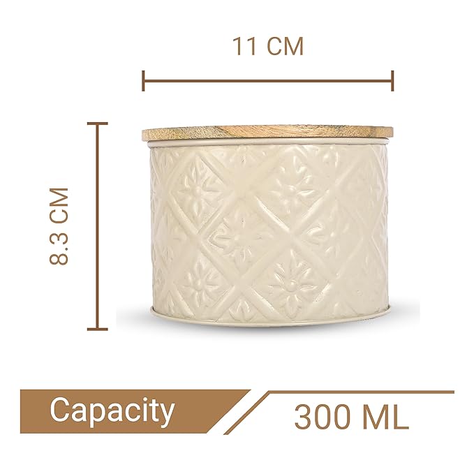 Femora Kitchen Storage Jars Tin Jar With Wooden Lid Air Tight Jar | 300 Ml | Set of 4